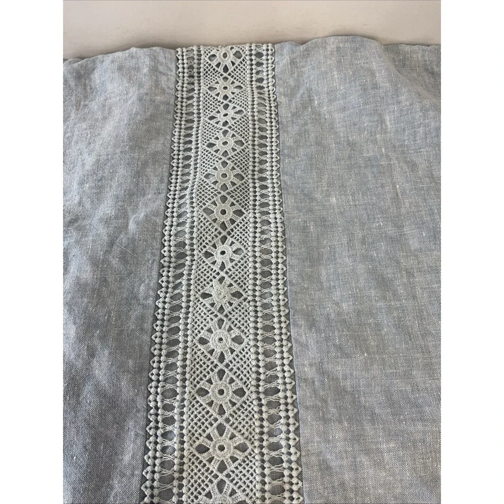 Rachel Ashwell Shabby Chic Euro Sham Blue 100% Linen Lace crochet Trim  26